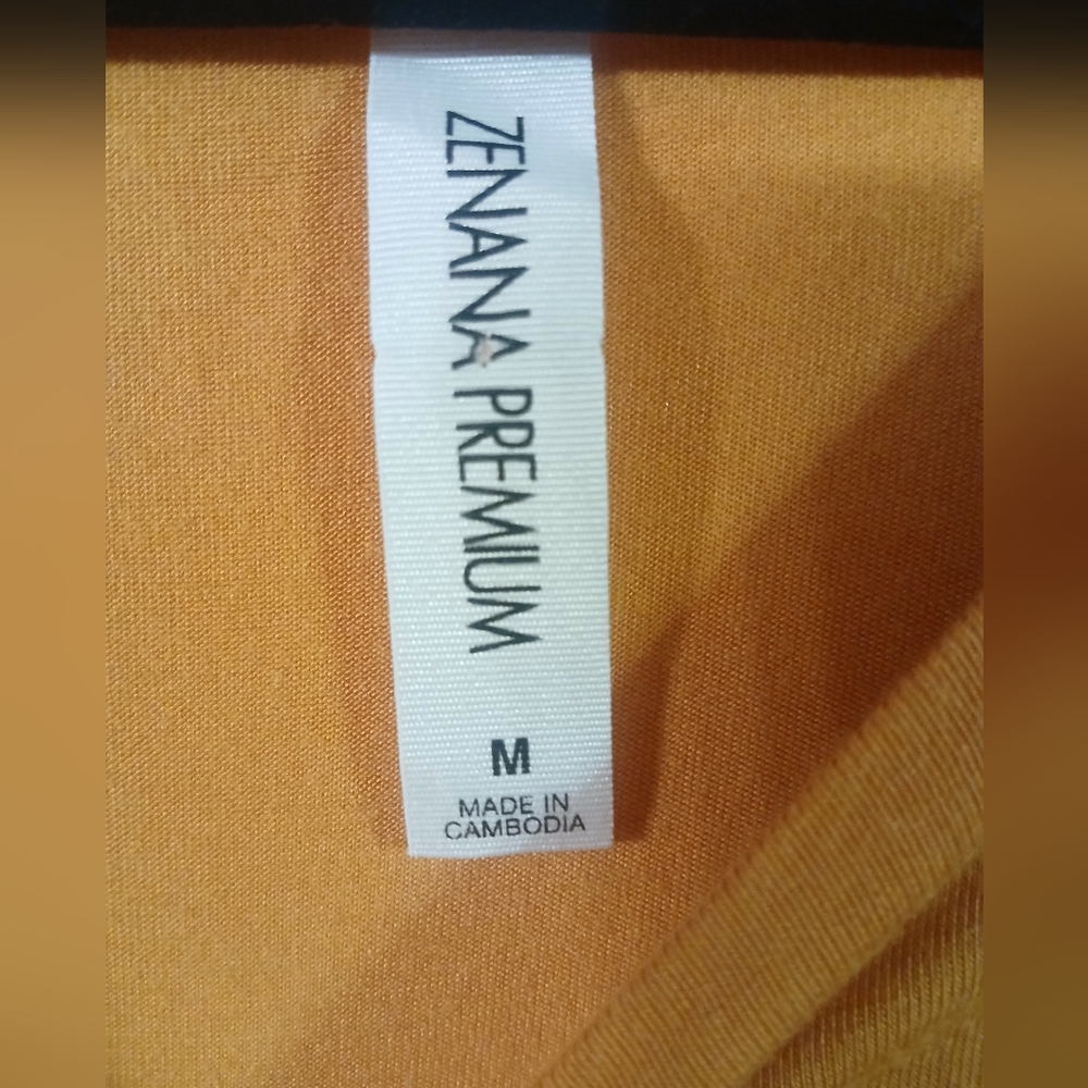Zenana Premium Soft  Stretch Jersey Scoop Neck Ruffle Hem Tunic Top, Mustard M - Picture 4 of 4